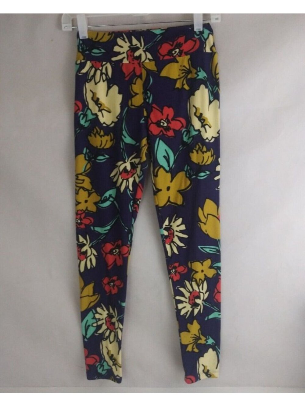 LuLaRoe Leggings OS Blue With Colorful Floral Designs
